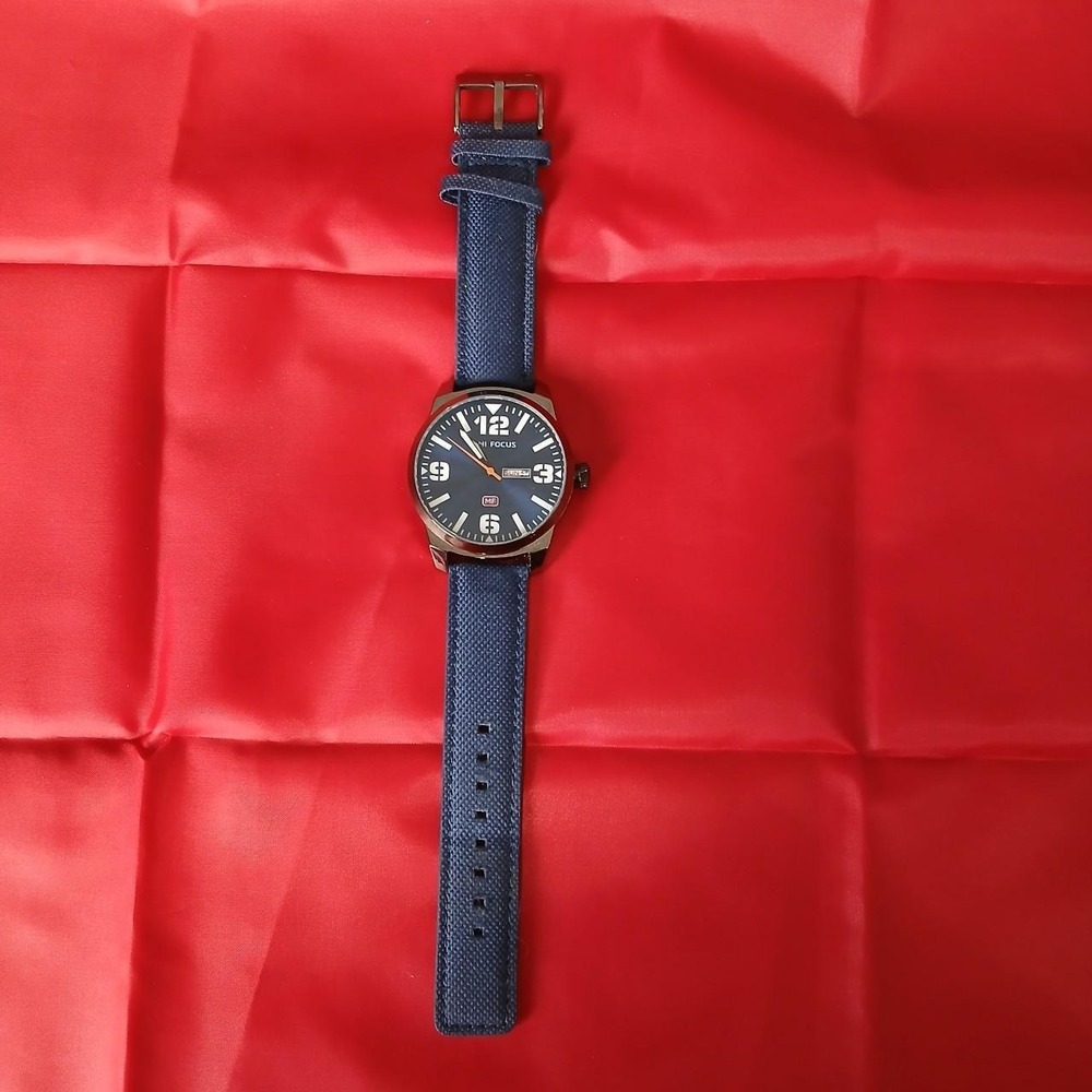 Mini Focus Watch blue leather band stainless steel back water resistant classic